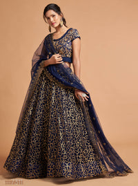Navy Blue Soft Net Zari Embroidered Lehenga Choli Set