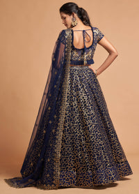 Navy Blue Soft Net Zari Embroidered Lehenga Choli Set