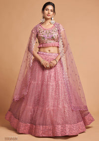 Blush Pink Soft Net Zari Embroidered Lehenga Choli Set