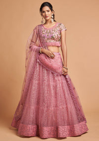 Blush Pink Soft Net Zari Embroidered Lehenga Choli Set