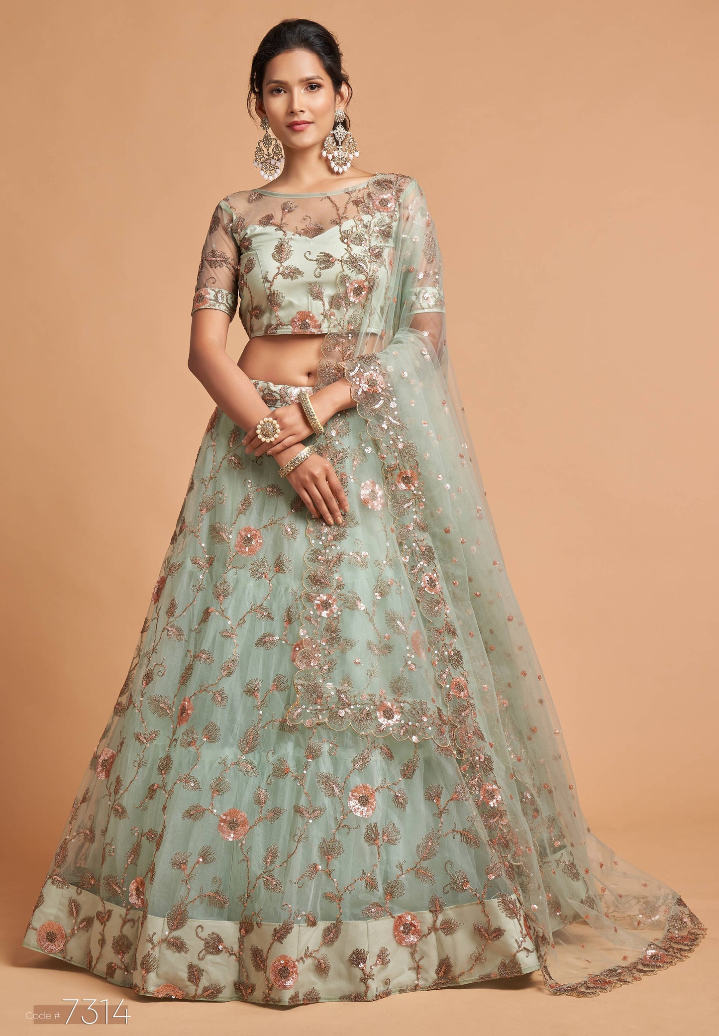 Sky Blue Soft Net Zari Embroidered Lehenga Choli Set
