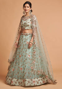 Sky Blue Soft Net Zari Embroidered Lehenga Choli Set