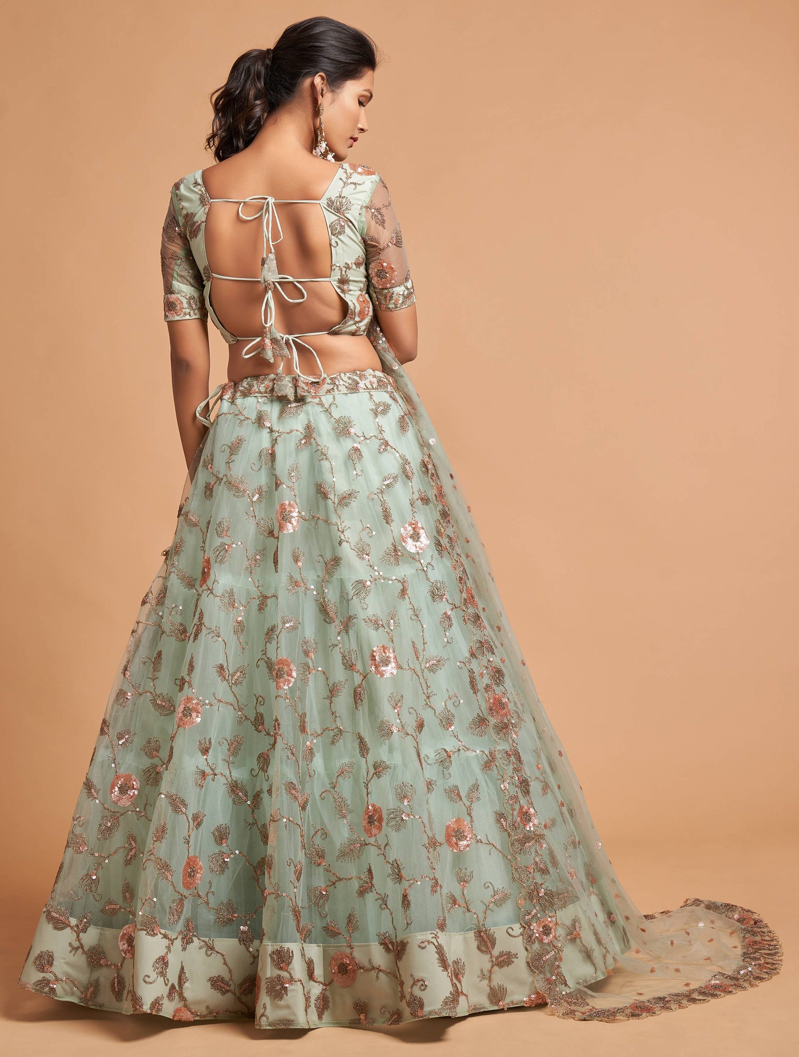 Sky Blue Soft Net Zari Embroidered Lehenga Choli Set
