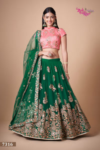 Green Soft Net Mirror Embroidered Lehenga Choli Set