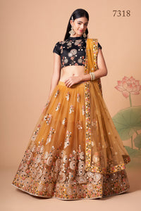 Gold Soft Net Mirror Embroidered Lehenga Choli Set