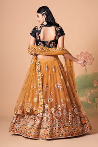 Gold Soft Net Mirror Embroidered Lehenga Choli Set