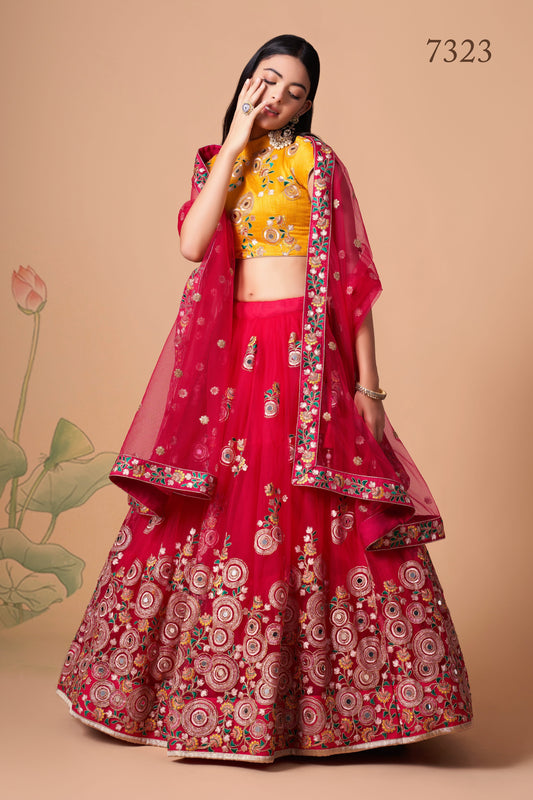 Rani Soft Net Mirror Embroidered Lehenga Choli Set