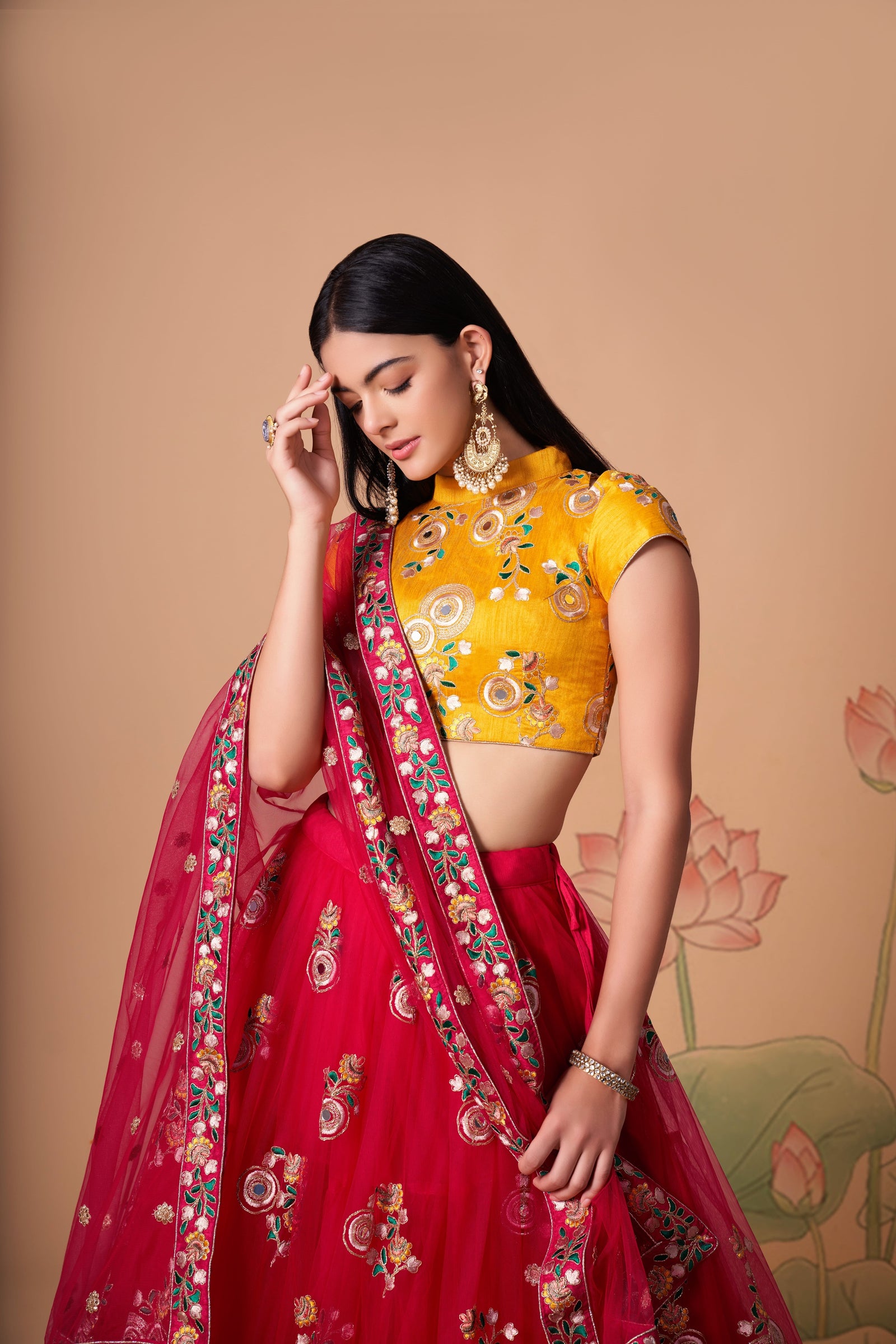 Rani Soft Net Mirror Embroidered Lehenga Choli Set
