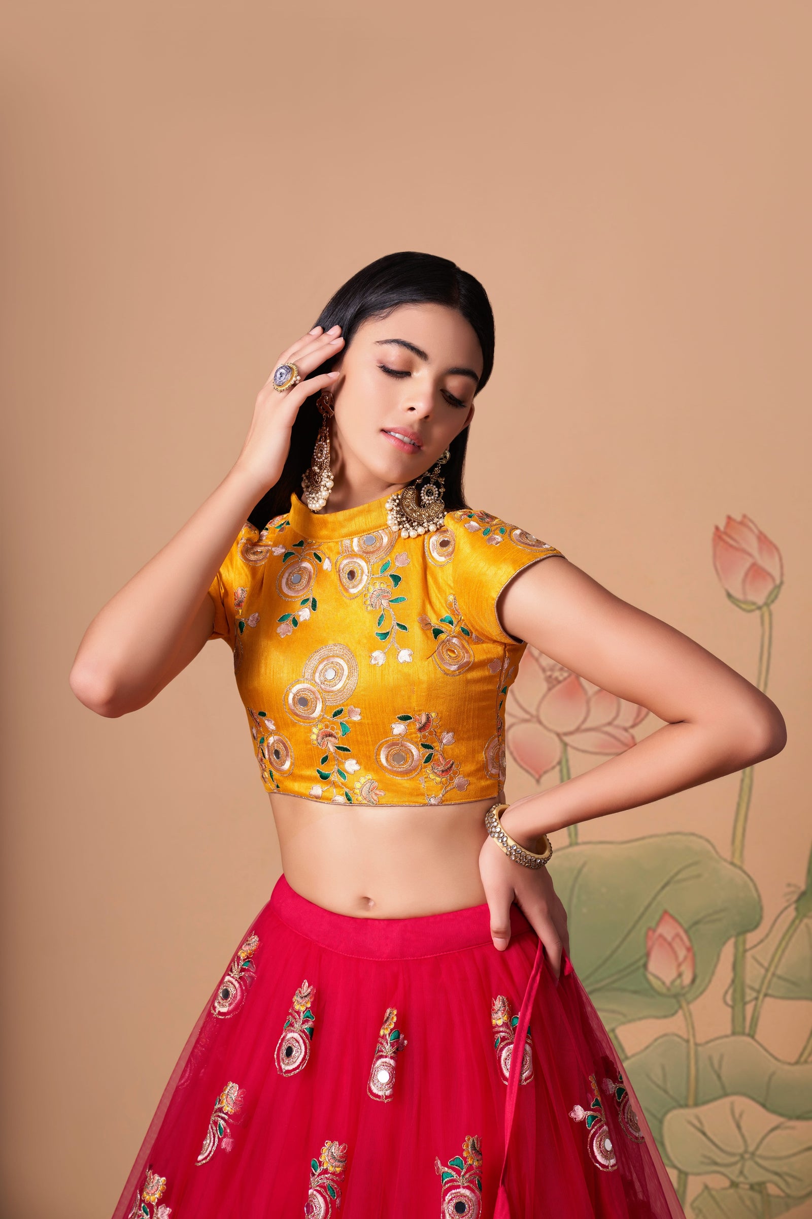 Rani Soft Net Mirror Embroidered Lehenga Choli Set