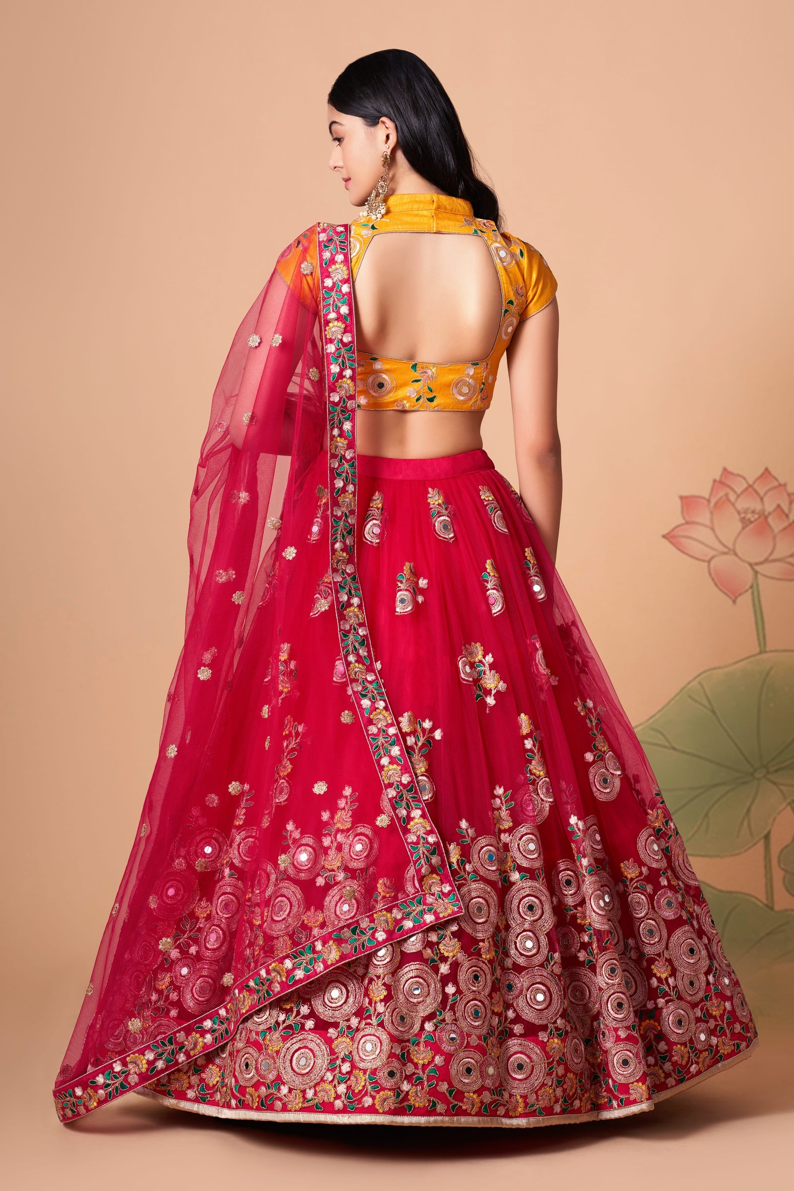 Rani Soft Net Mirror Embroidered Lehenga Choli Set