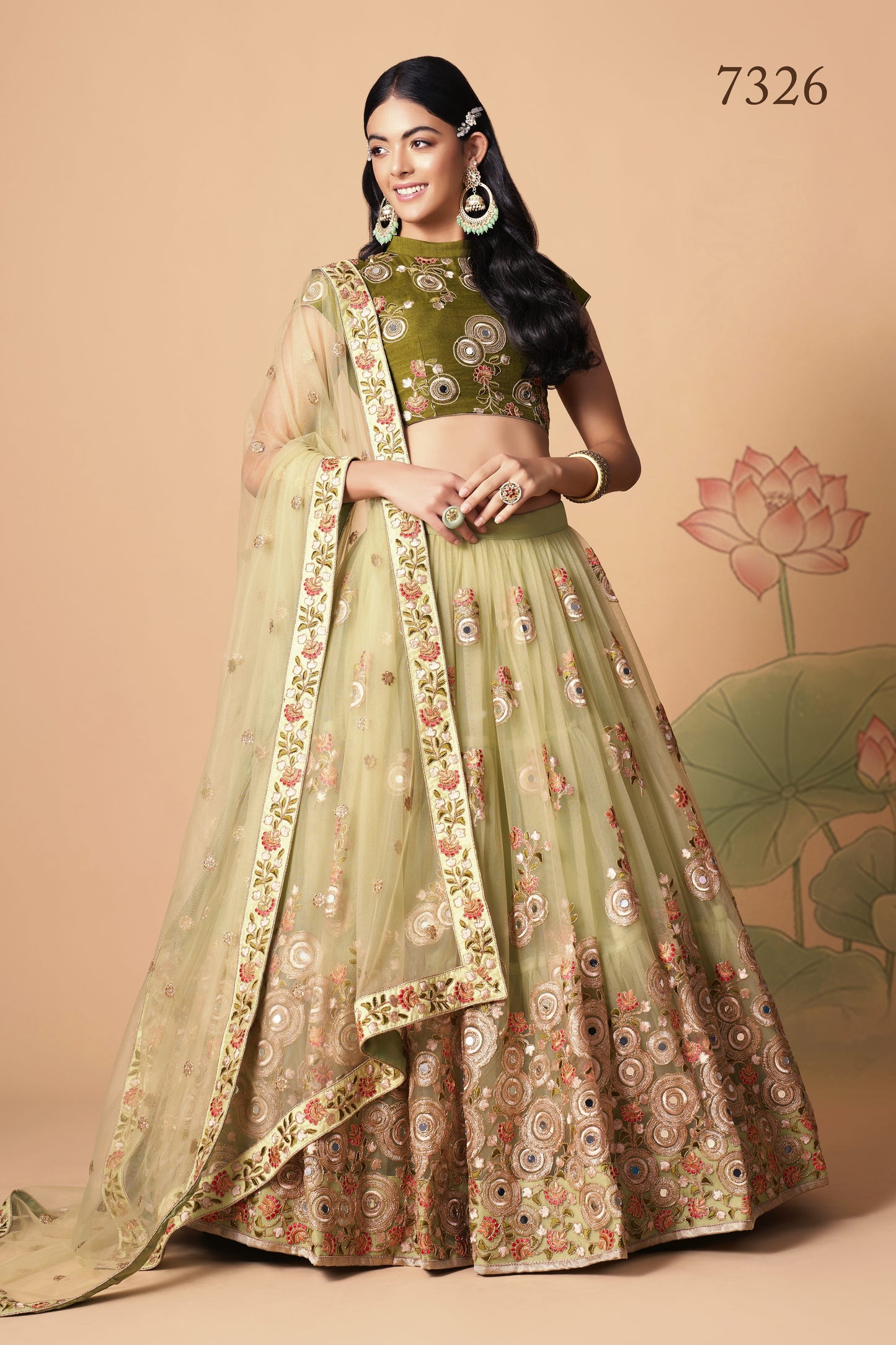 Pista Soft Net Mirror Embroidered Lehenga Choli Set