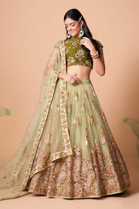 Pista Soft Net Mirror Embroidered Lehenga Choli Set