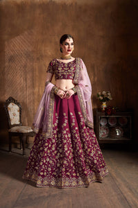 Maroon Raw Silk Embroidered Lehenga Choli Set