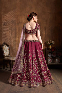 Maroon Raw Silk Embroidered Lehenga Choli Set
