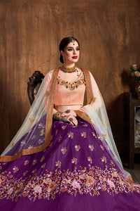 Purple Raw Silk Embroidered Lehenga Choli Set
