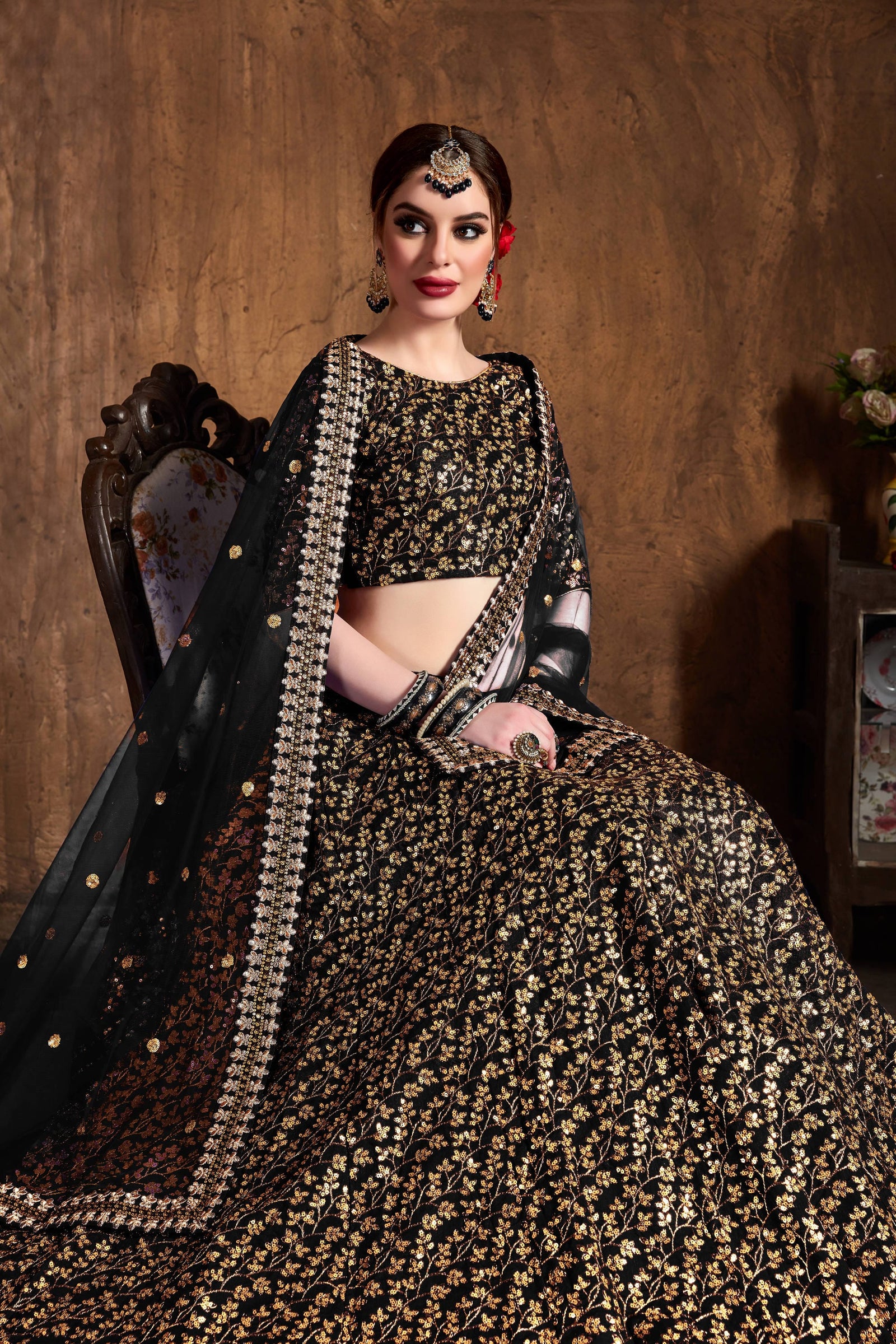 Black Raw Silk Heavy Embroidered Lehenga Choli Set