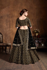 Black Raw Silk Heavy Embroidered Lehenga Choli Set