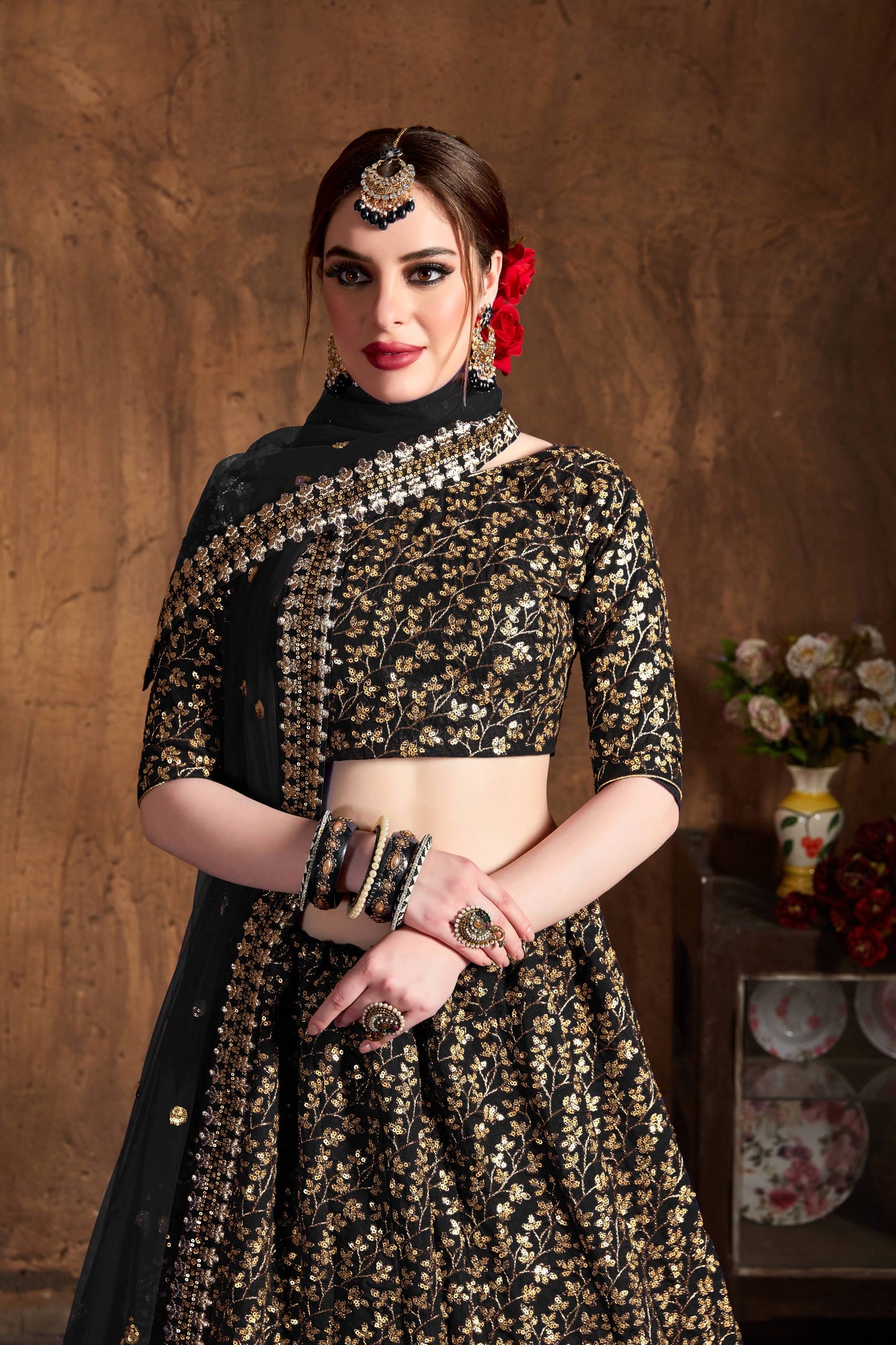 Black Raw Silk Heavy Embroidered Lehenga Choli Set
