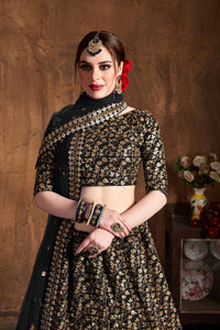 Black Raw Silk Heavy Embroidered Lehenga Choli Set