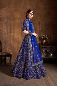 Royal Blue Raw Silk Heavy Embroidered Lehenga Choli Set