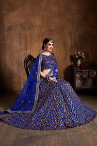Royal Blue Raw Silk Heavy Embroidered Lehenga Choli Set