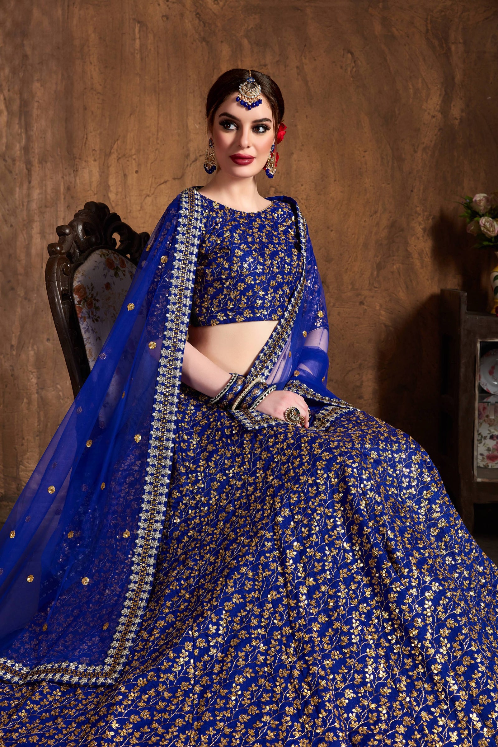 Royal Blue Raw Silk Heavy Embroidered Lehenga Choli Set