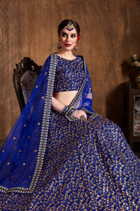 Royal Blue Raw Silk Heavy Embroidered Lehenga Choli Set