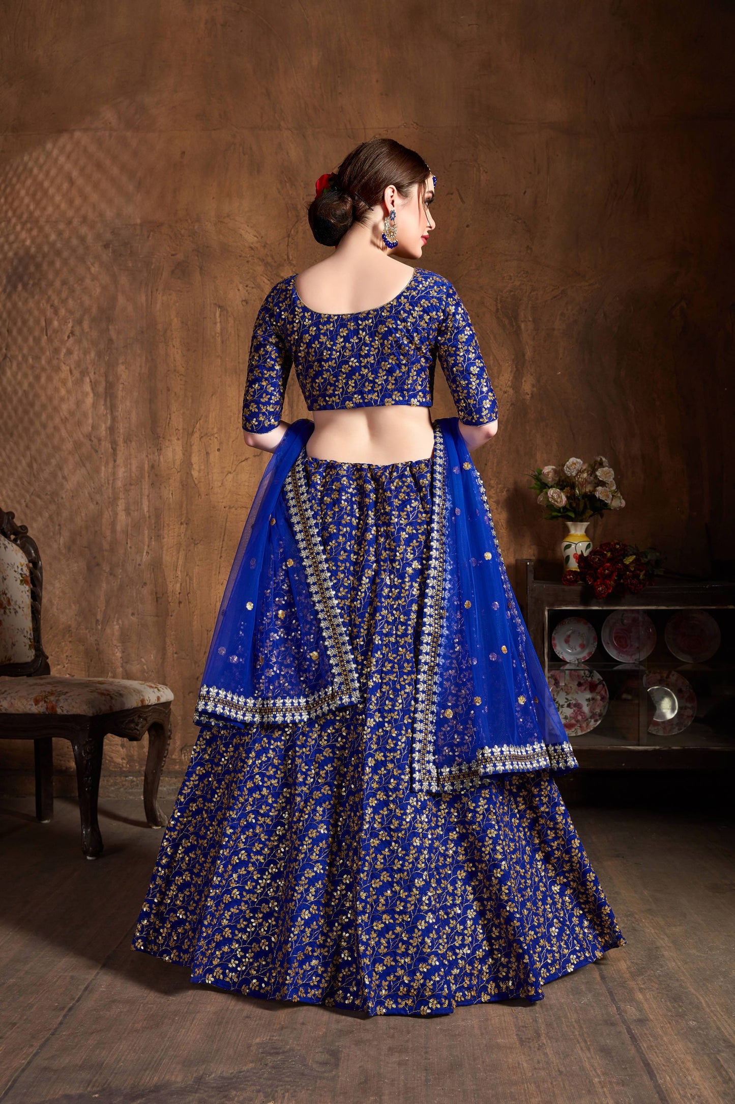 Royal Blue Raw Silk Heavy Embroidered Lehenga Choli Set