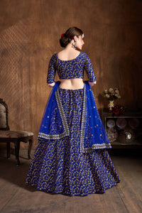 Royal Blue Raw Silk Heavy Embroidered Lehenga Choli Set