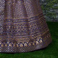 Navy Blue Raw Silk Embroidered Semi-Stitched Lehenga Choli
