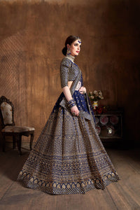 Regal Blue Raw Silk Zari Embroidered Lehenga Choli Set