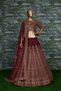 Maroon Royal Raw Silk Embroidered Lehenga Choli Set