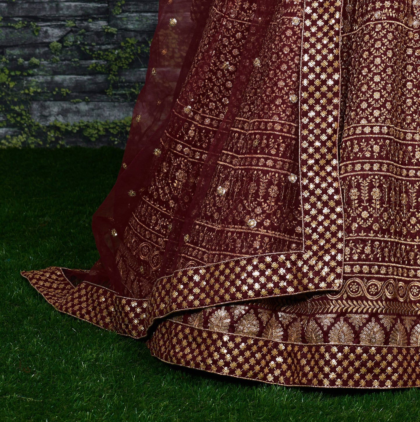 Maroon Royal Raw Silk Embroidered Lehenga Choli Set
