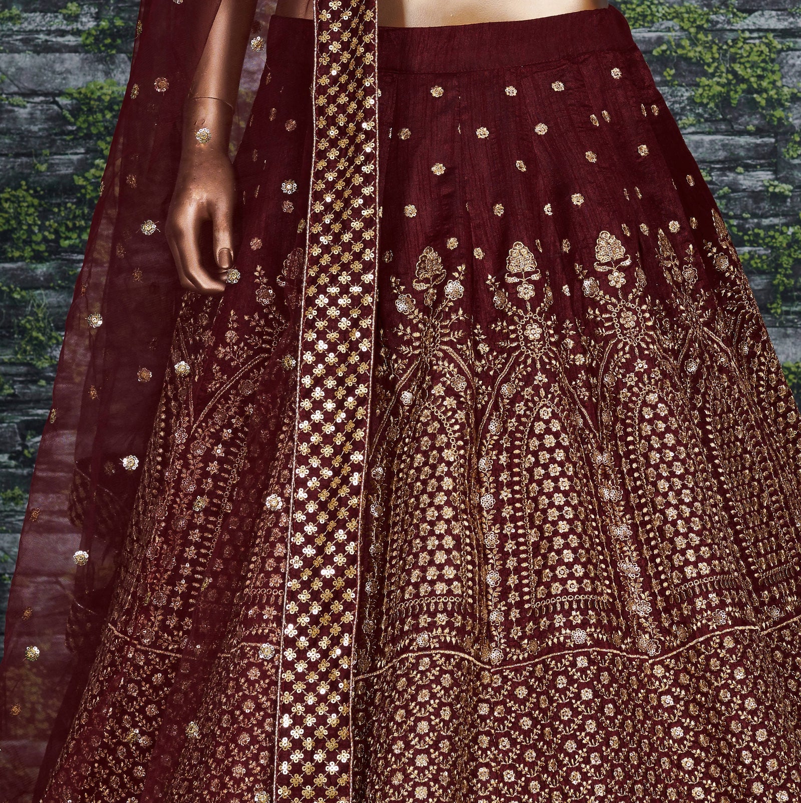 Maroon Royal Raw Silk Embroidered Lehenga Choli Set