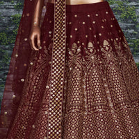 Maroon Royal Raw Silk Embroidered Lehenga Choli Set