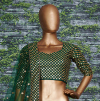 Emerald Green Raw Silk Bridal Lehenga Set