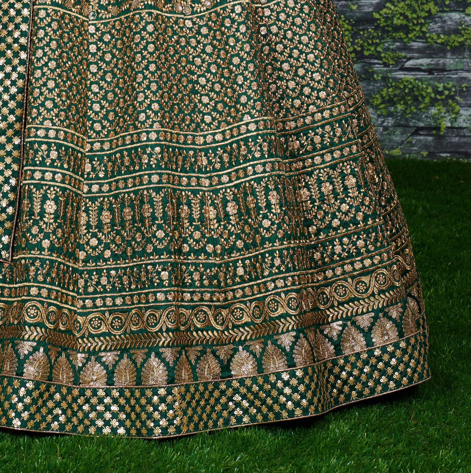 Emerald Green Raw Silk Bridal Lehenga Set