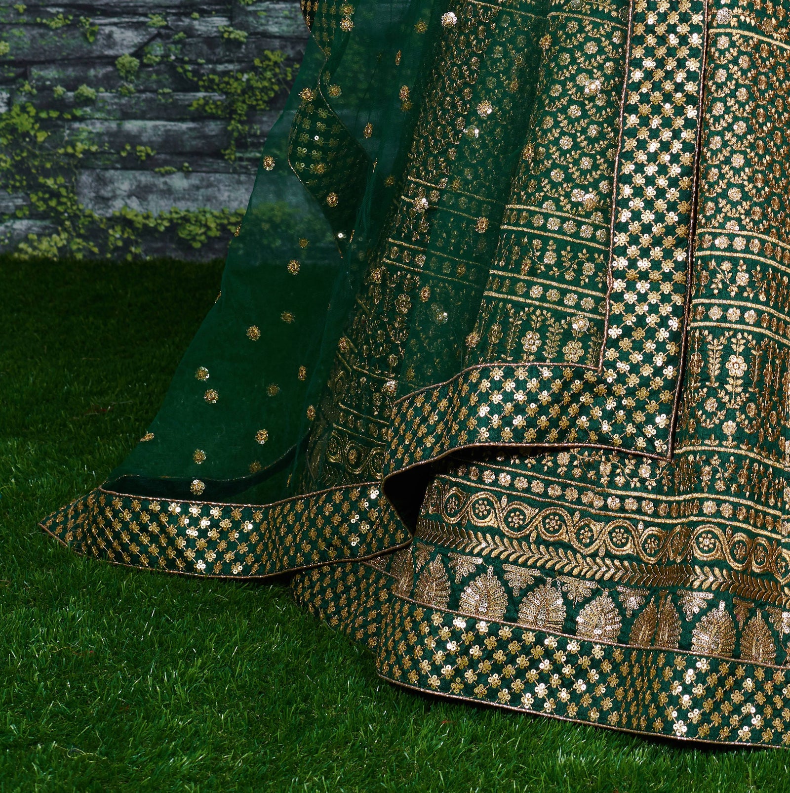 Emerald Green Raw Silk Bridal Lehenga Set
