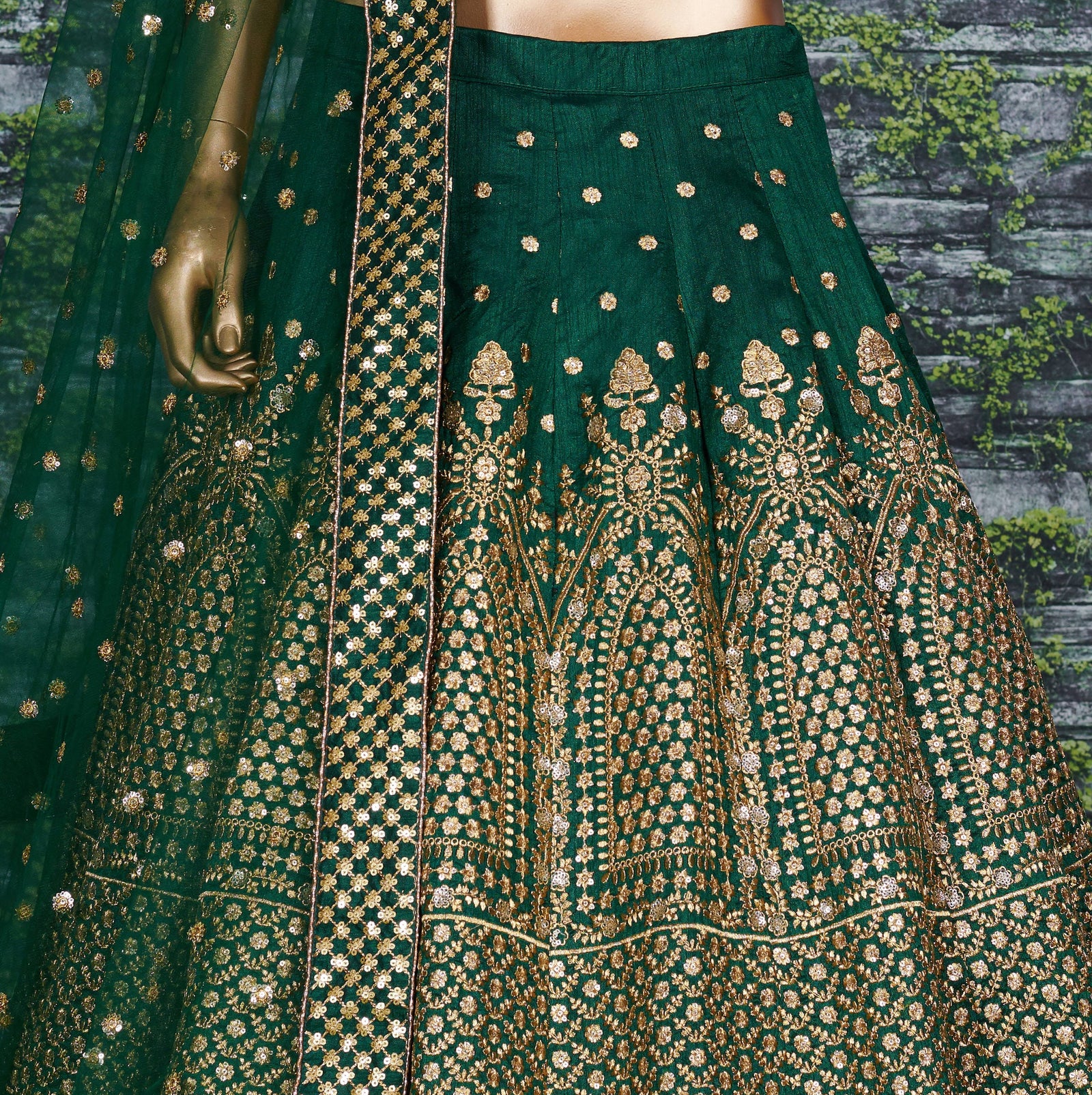 Emerald Green Raw Silk Bridal Lehenga Set