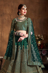 Emerald Green Raw Silk Bridal Lehenga Set
