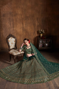 Emerald Green Raw Silk Zari Embroidered Lehenga Choli Set