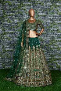 Emerald Green Raw Silk Bridal Lehenga Set