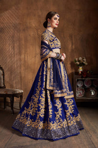 Ink Blue Raw Silk Embroidered Lehenga Choli Set