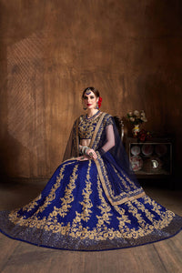 Ink Blue Raw Silk Embroidered Lehenga Choli Set