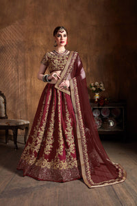 Oxblood Raw Silk Embroidered Lehenga Choli Set