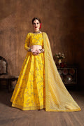 Yellow Mulberry Silk Embroidered Lehenga Choli Set
