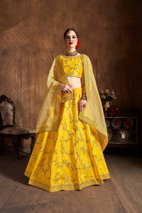 Yellow Mulberry Silk Embroidered Lehenga Choli Set