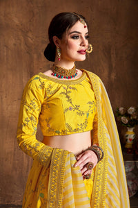Yellow Mulberry Silk Embroidered Lehenga Choli Set