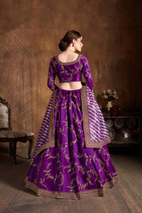 Royal Purple Mulberry Silk Embroidered Lehenga Choli Set