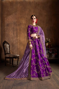 Royal Purple Mulberry Silk Embroidered Lehenga Choli Set
